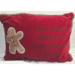 Red Velvet Christmas Throw Pillow Gingerbread Man Dear Santa Man Made of Dough
